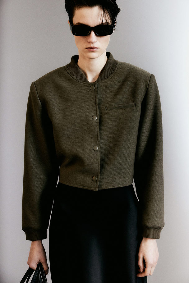 H&M Short Shoulder-pad Jacket Dark Khaki Green