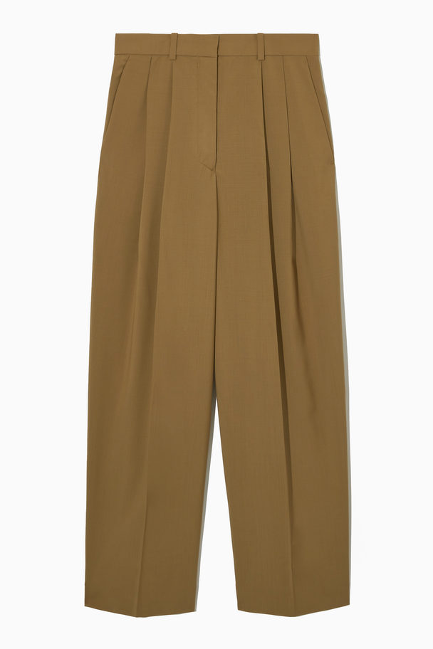 COS Wide-leg Pleated Wool Trousers Brown