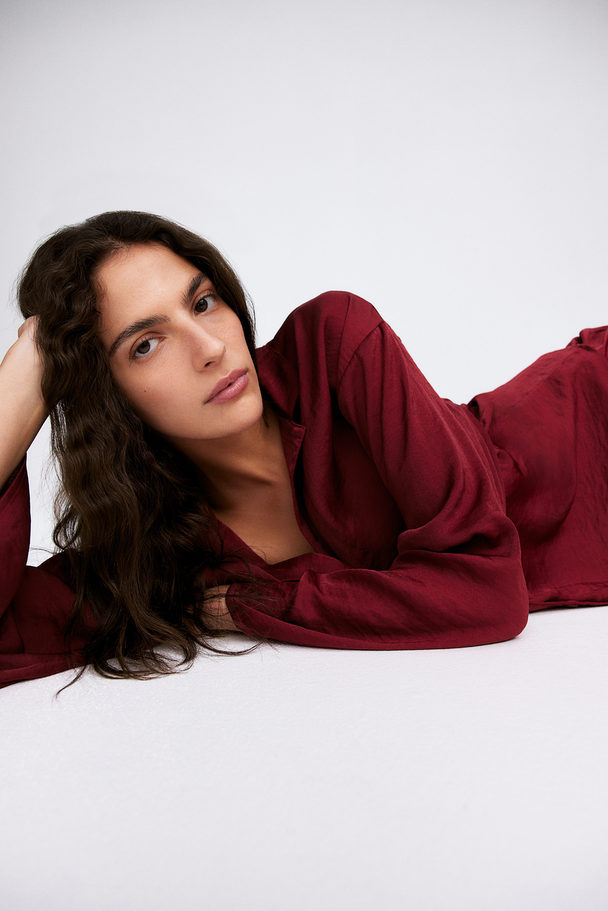 H&M Pyjamasskjorte Og -bukse Mørk Rød