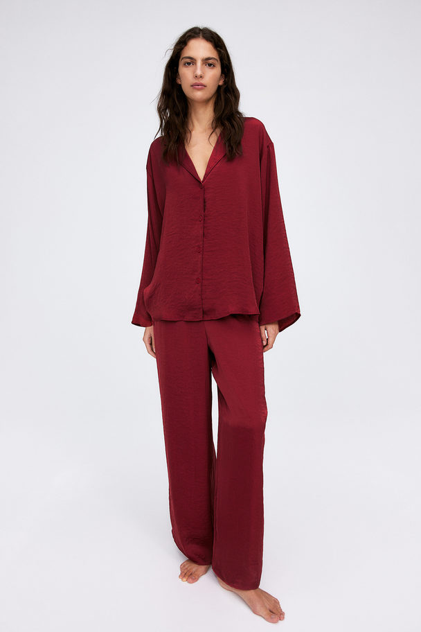 H&M Pyjama Shirt And Bottoms Dark Red