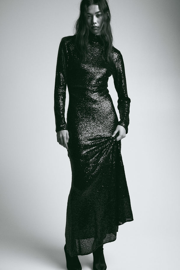 H&M Maxi-jurk Met Pailletten Zwart