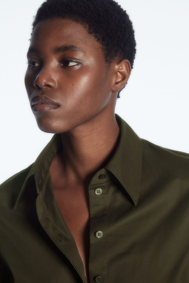 COS Oversized Embroidered Shirt Dark Green
