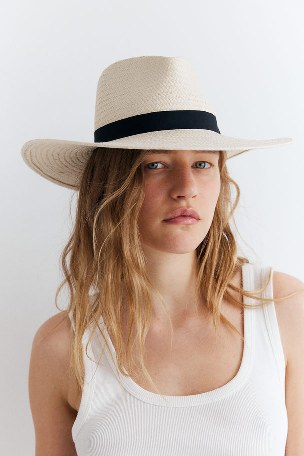 H&M Straw Fedora Hat Light Beige