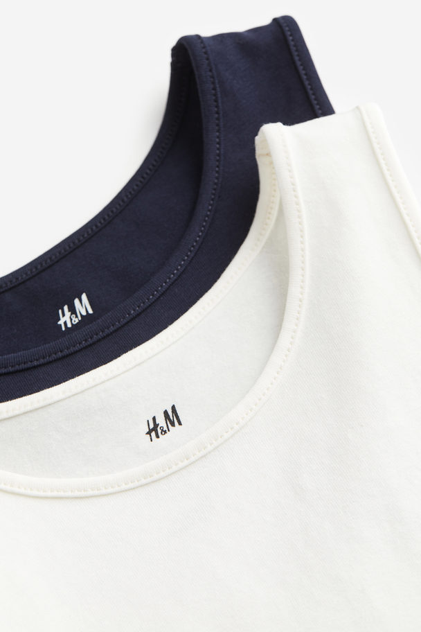 H&M 2-pack Cotton Vest Tops Navy Blue/white