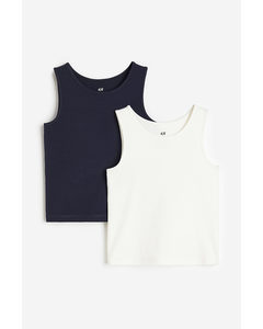 2-pack Cotton Vest Tops Navy Blue/white