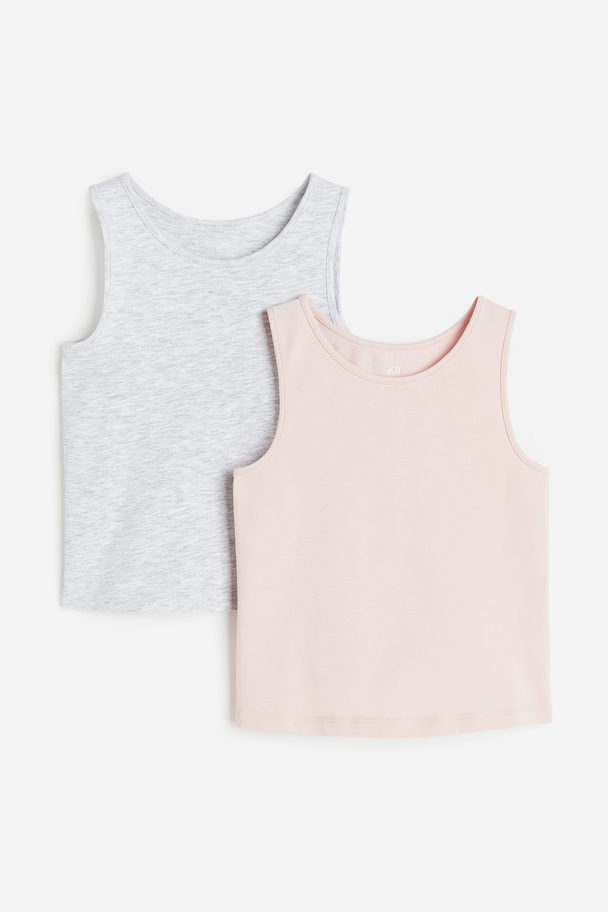 H&M 2-pack Cotton Vest Tops Light Pink/grey Marl