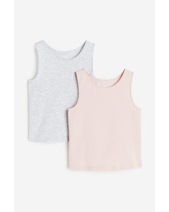 2-pack Cotton Vest Tops Light Pink/grey Marl