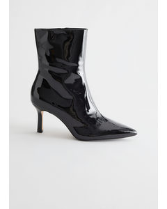 Thin Heel Patent Leather Boots Black