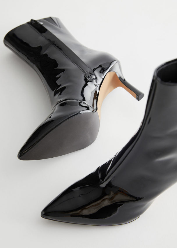 & Other Stories Thin Heel Patent Leather Boots Black