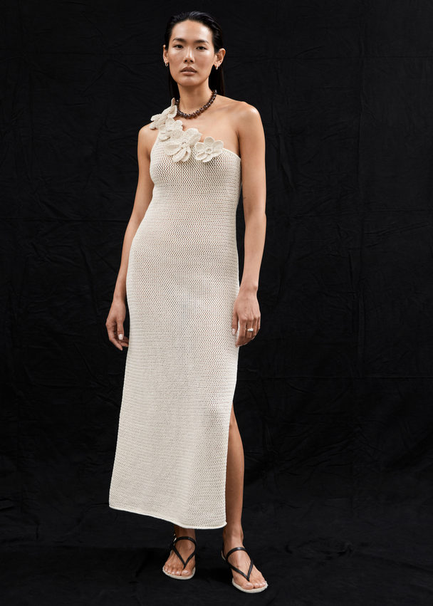 & Other Stories Crocheted One-shoulder Midi Dress Ivory