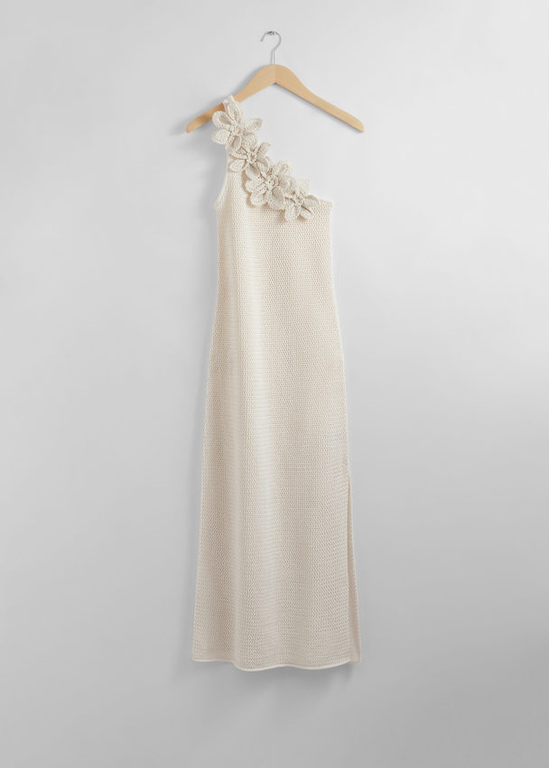 & Other Stories Crocheted One-shoulder Midi Dress Ivory