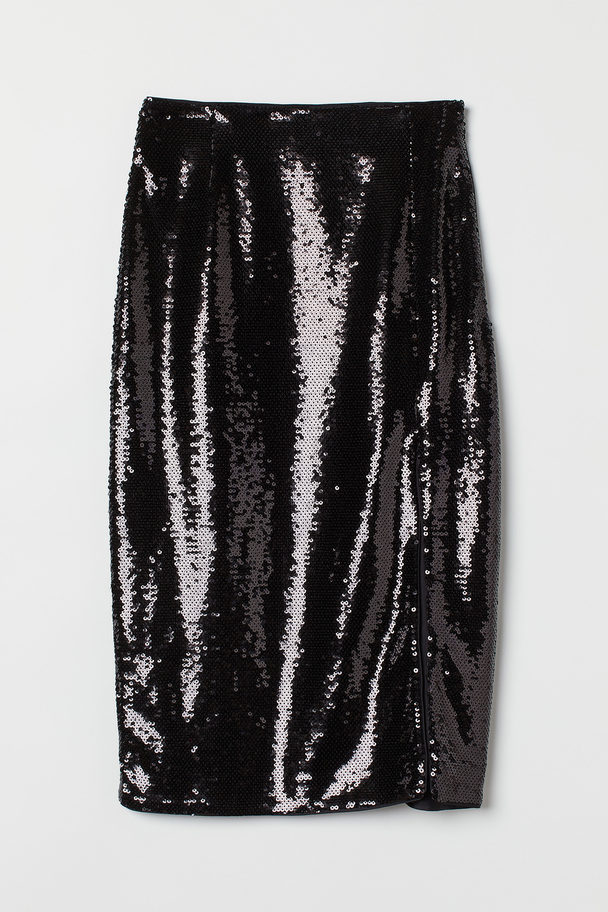 H&M Sequined Pencil Skirt Black