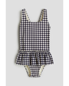 Flounce-trimmed Swimsuit Dark Grey/checked