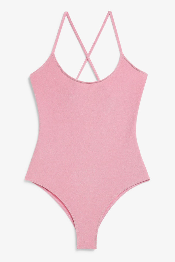 Monki Glitzy Pink Scoop Neck Swimsuit Glitzy Pink