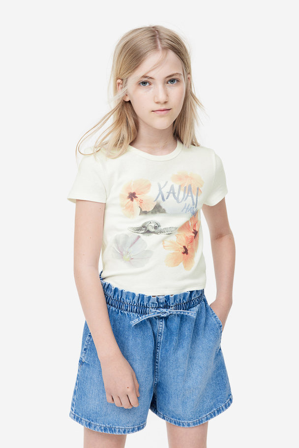 H&M T-Shirt mit Motivprint Weiß/Schildkröte