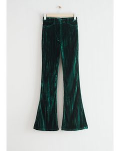 Flared Velvet Trousers Dark Green