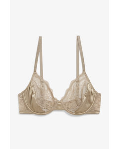 Taupe Lace And Satin Wire Bralette Taupe