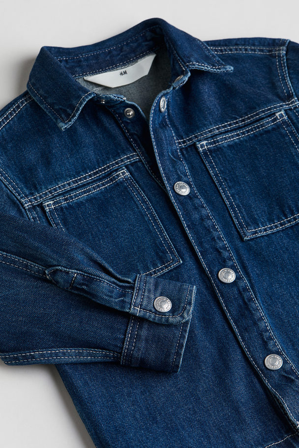 H&M Shacket aus Denim Dunkles Denimblau