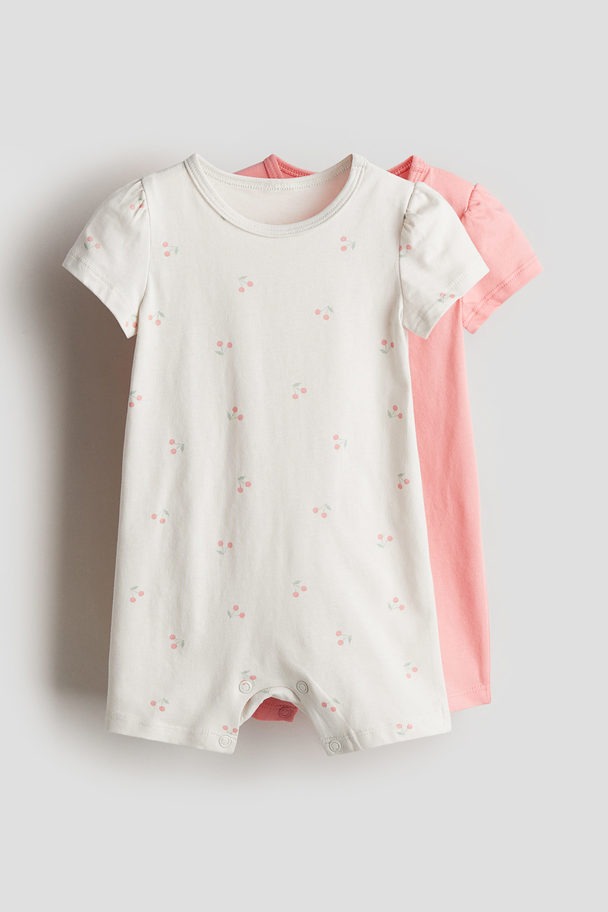 H&M 2-pack Cotton Jersey Romper Suits White/cherries