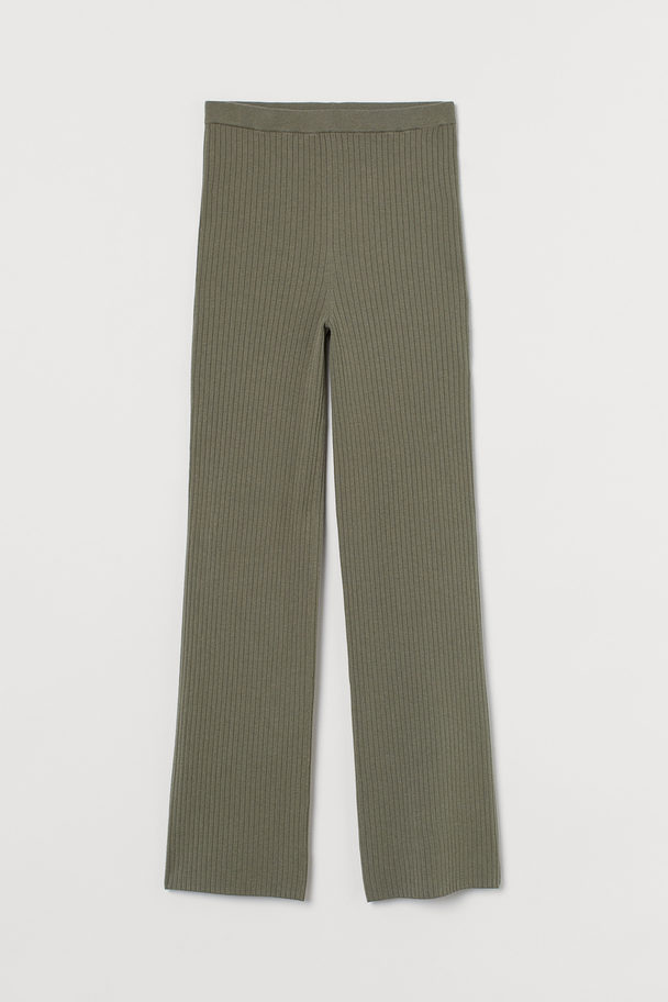 H&M Rib-knit Trousers Khaki Green