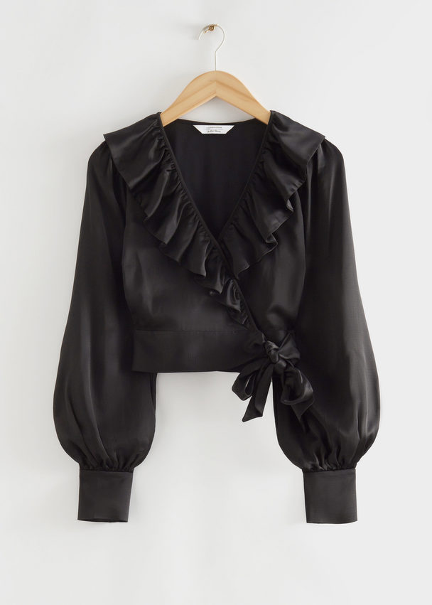 & Other Stories Ruffle Neck Wrap Blouse Black