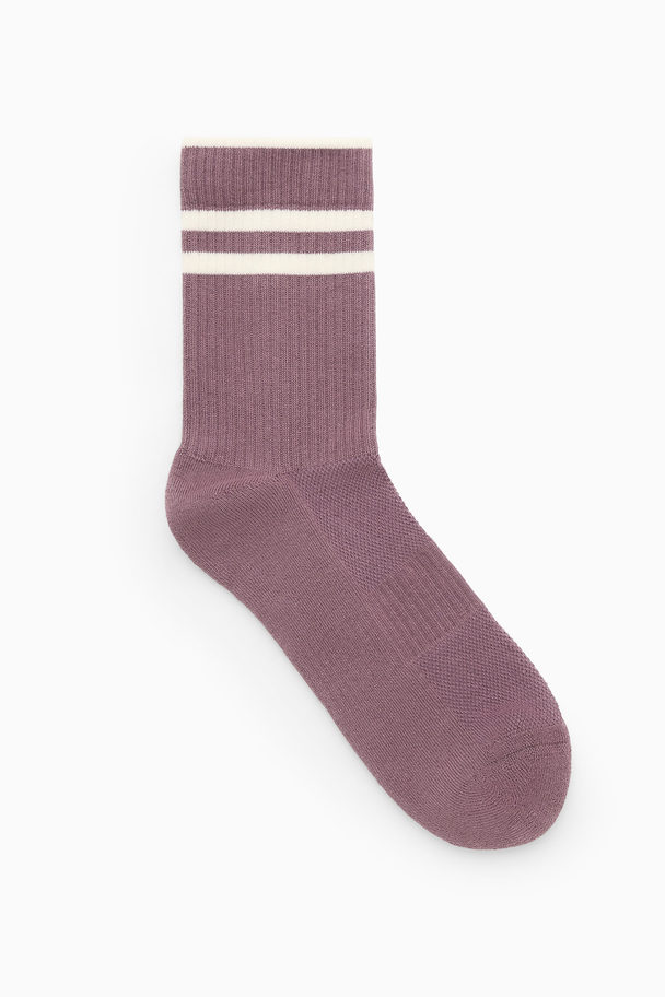 COS Striped Sports Socks Washed Burgundy / White