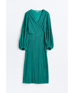 Pleated Wrapover Dress Turquoise