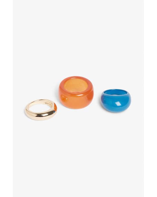 Monki 3-pack Chunky Rings Gold, Blue And Orange