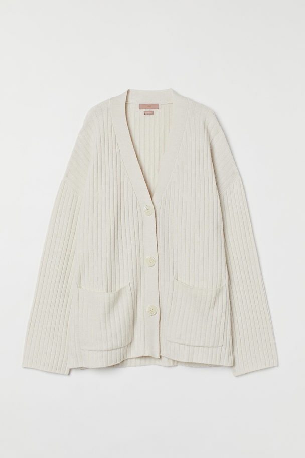 H&M Cardigan aus Merinomix in Rippenstrick Hellbeige