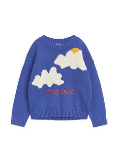 Intarsia Knitted Jumper Bright Blue/cloud