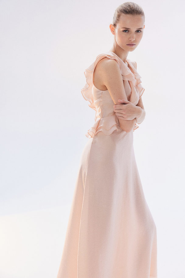 H&M Flounce-trimmed Dress Light Pink