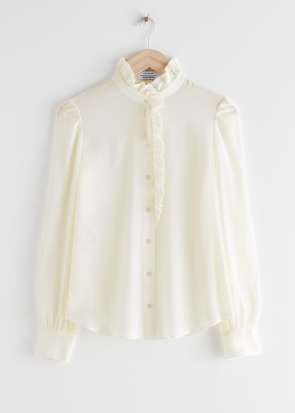 & Other Stories Ruffled Mulberry Silk Blouse Cream