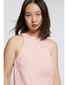 Linen Round Neck Cropped Top Light Dusty Pink