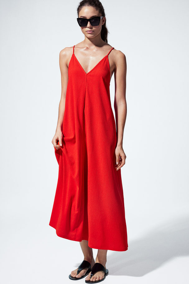 H&M Maxi-jurk Van Structuurtricot Helderrood