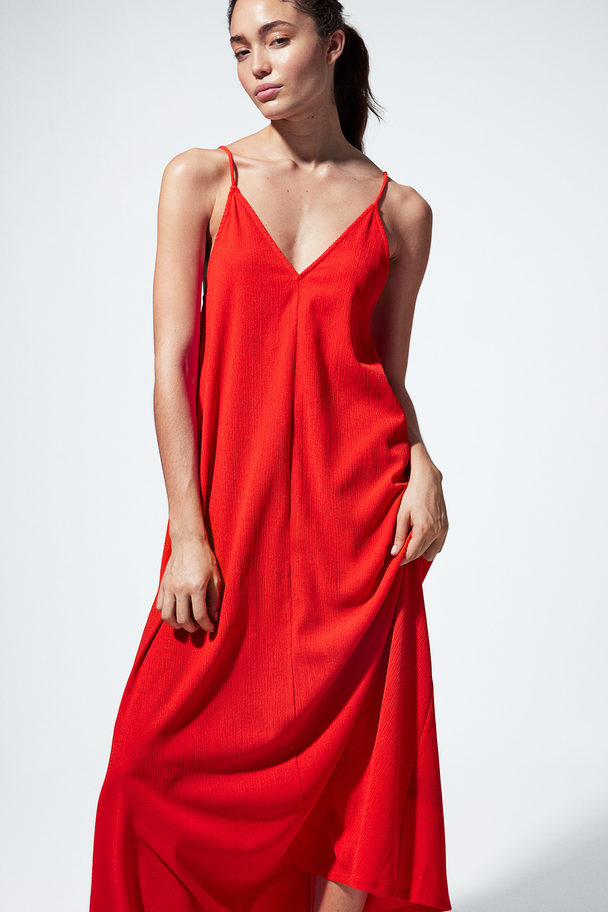 H&M Maxi-jurk Van Structuurtricot Helderrood