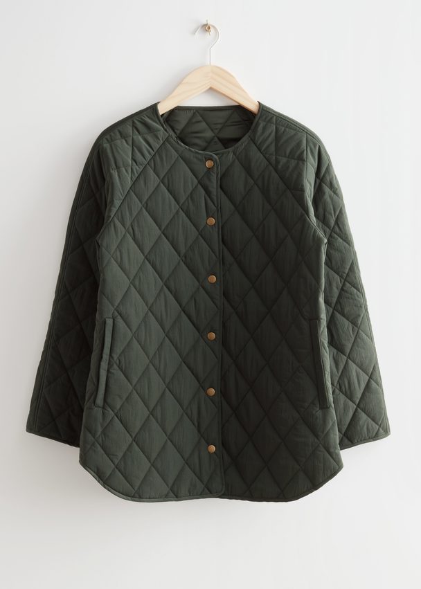 & Other Stories Relaxed Quilted Jacket Dark Green