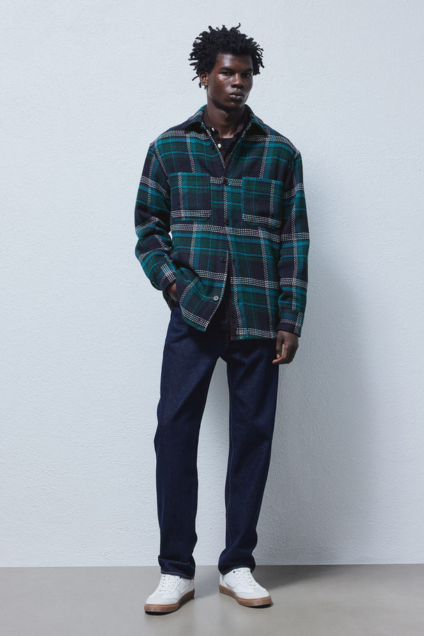 H&M Relaxed Fit Overshirt Dark Turquoise/checked