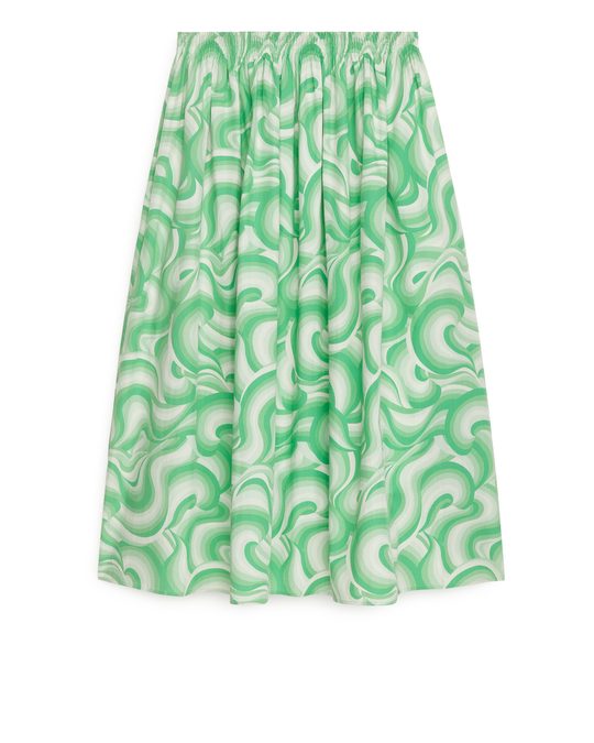 Arket Wide Cotton Skirt Off White/green