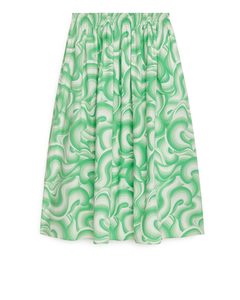 Wide Cotton Skirt Off White/green