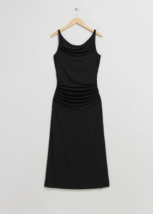 & Other Stories Draped Cowl Neck Midi Dress Black