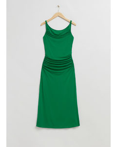 Draped Cowl Neck Midi Dress Bright Green