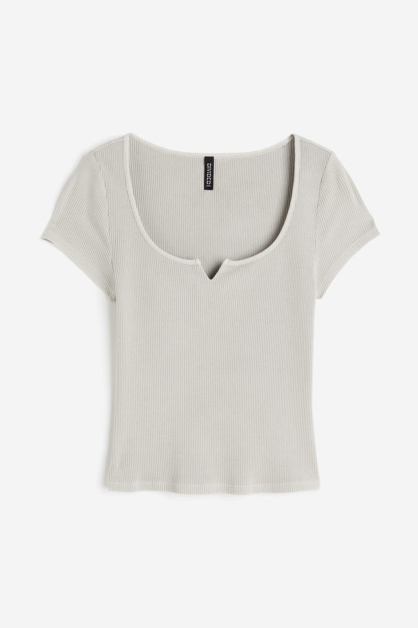 H&M Washed-look Ribbed Top Light Grey