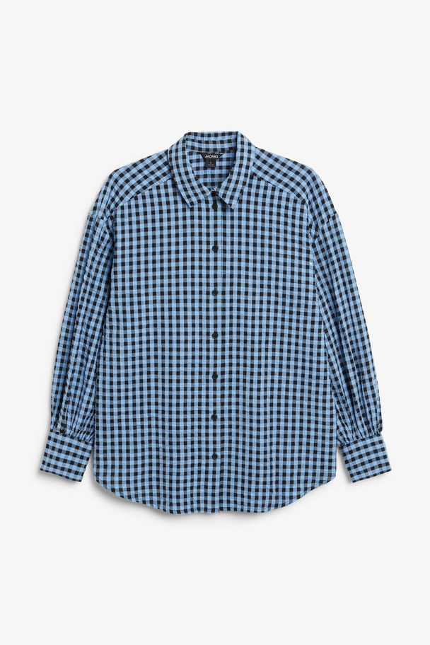 Monki Hemd aus Seersucker Schwarz-blaues Gingham-Muster