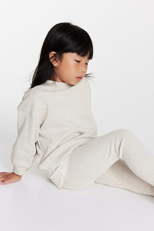 H&M 2-piece Sweatshirt And Leggings Set Light Beige Marl