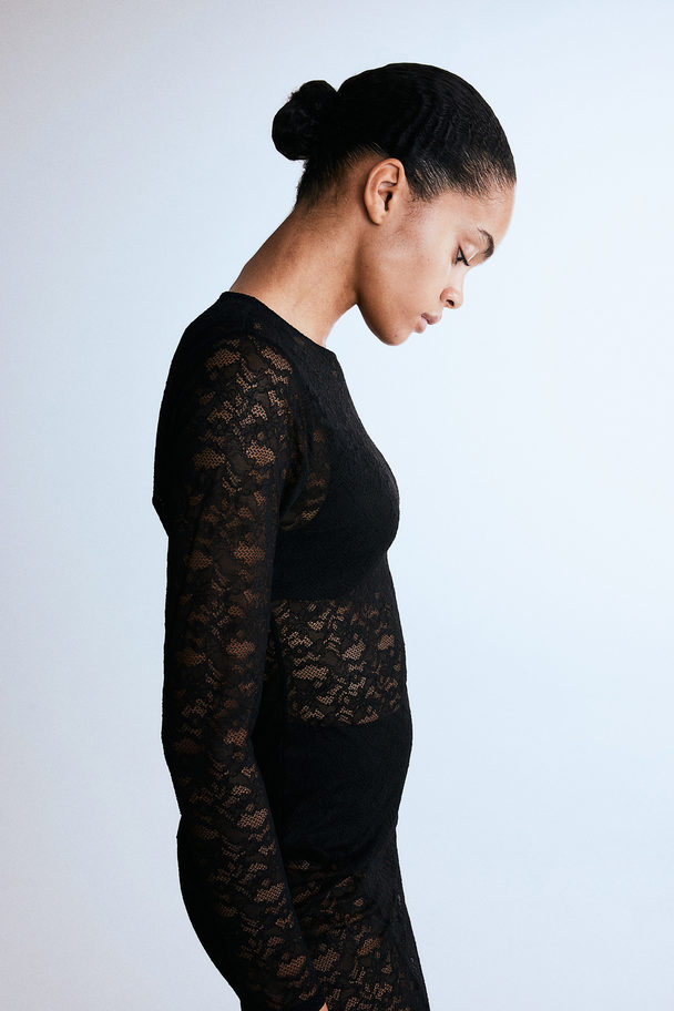 H&M Long Lace Dress Black