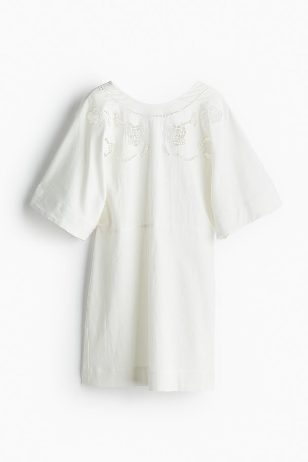 H&M Linen-blend Broderie Anglaise Dress White