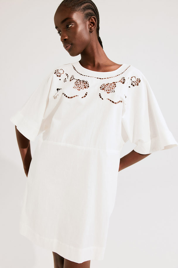 H&M Jurk Van Linnenmix Met Broderie Anglaise Wit