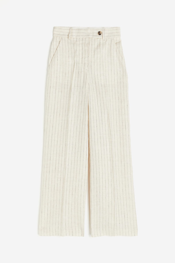 H&M Elegante Leinenhose Hellbeige/Nadelstreifen