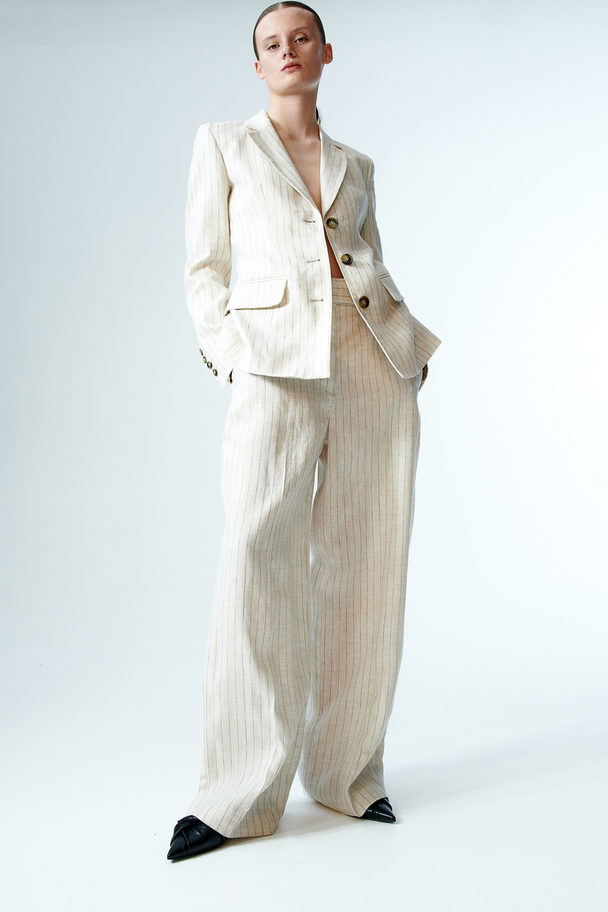 H&M Tailored Linen Trousers Light Beige/pinstriped