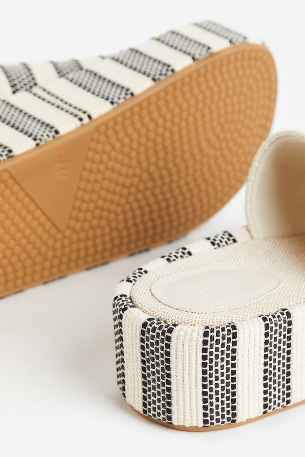 H&M Embroidery-detail Platform Sandals White/striped